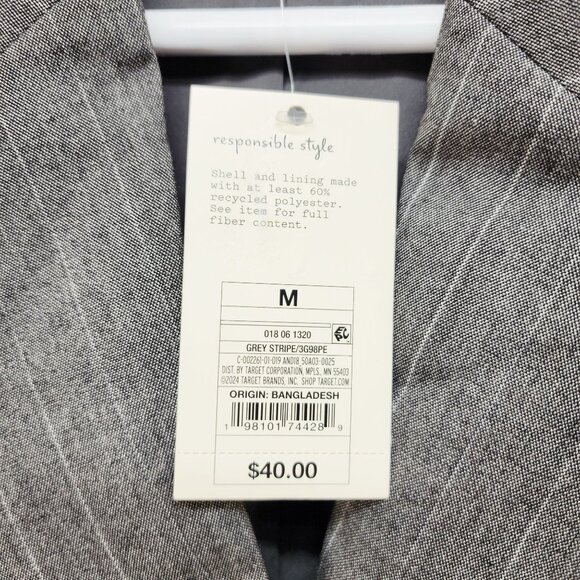 A New Day Grey Striped Double Breasted Blazer Womens Medium Responsible Style - Picture 5 of 9